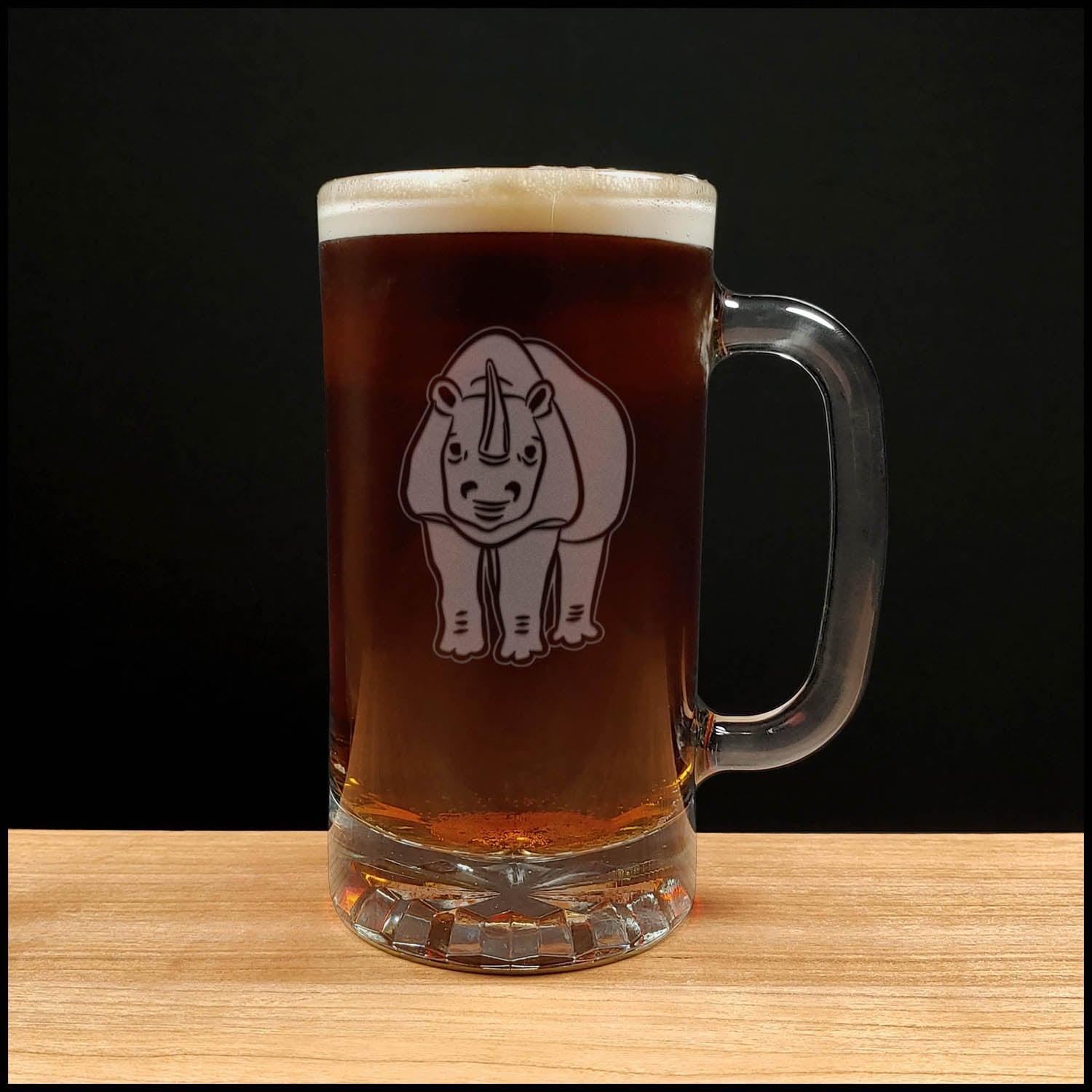 Rhinoceros 16oz Beer Mug - Design 2 - Copyright Hues in Glass