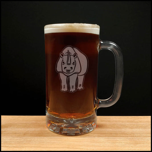 Rhinoceros 16oz Beer Mug - Design 2 - Copyright Hues in Glass