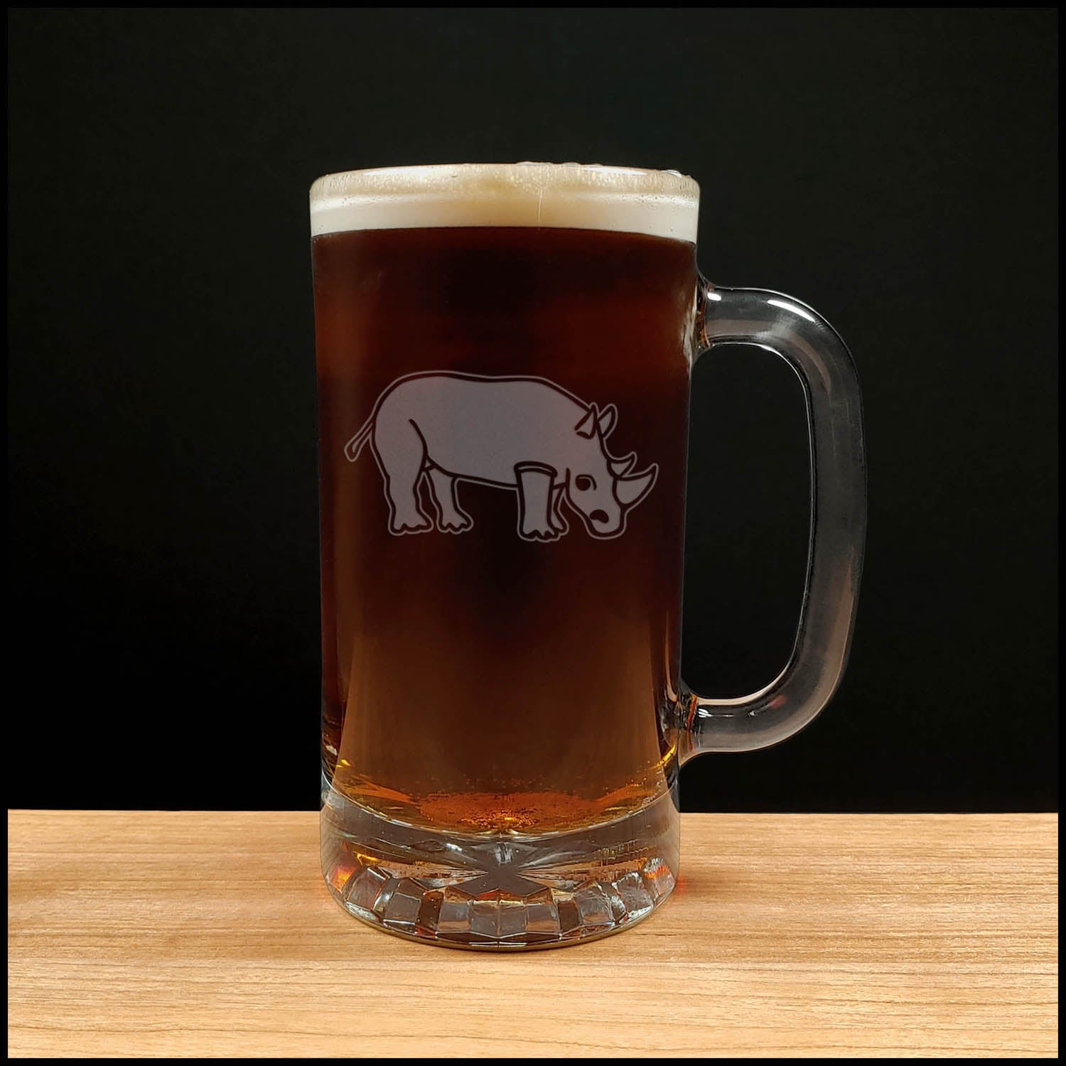 Rhinoceros 16oz Beer Mug - Design 4 - Copyright Hues in Glass