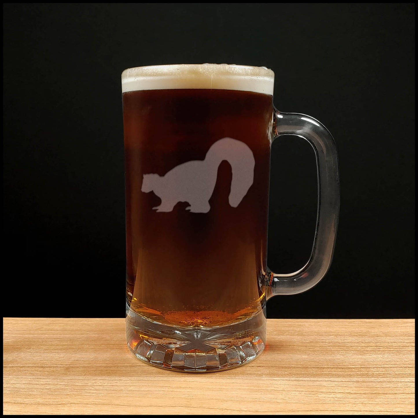 Skunk 16oz Beer Mug - Design 1 - Copyright Hues in Glass