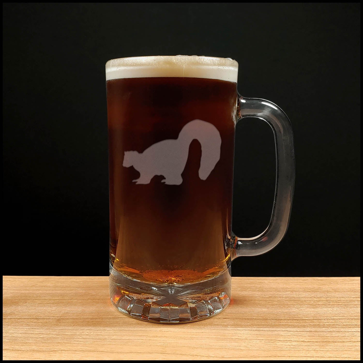 Skunk 16oz Beer Mug - Design 1 - Copyright Hues in Glass