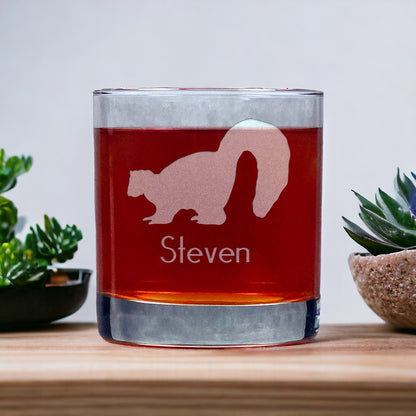 Personalized Skunk 11oz Whisky Glass - Design 1 - Copyright Hues in Glass