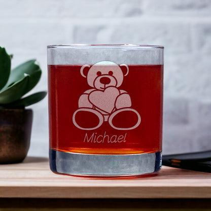 Personalized Teddy Bear Whisky Glass - Design 2 - Copyright Hues in Glass