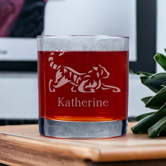 Personalized Tiger 11oz Whisky Glass - Copyright Hues in Glass
