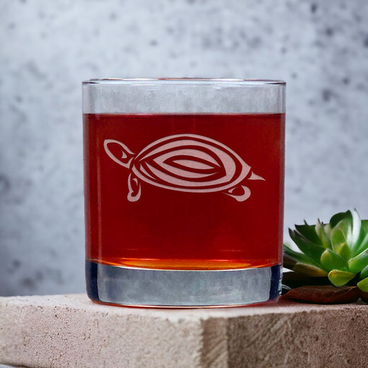 Turtle 11oz Whisky Glass - Design 2 - Copyright Hues in Glass
