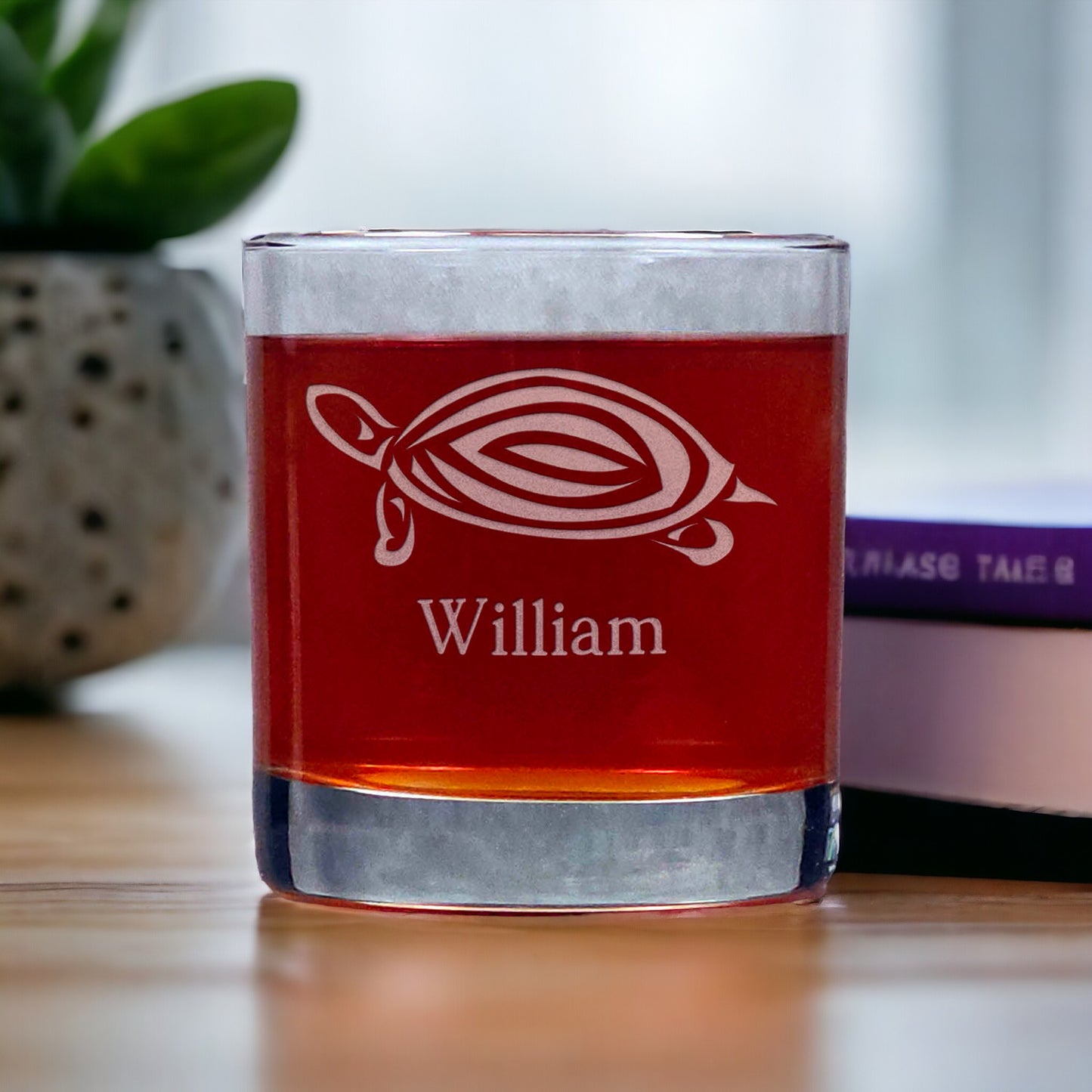 Personalized Turtle 11oz Whisky Glass - Design 2 - Copyright Hues in Glass
