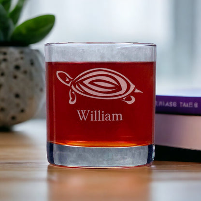 Personalized Turtle 11oz Whisky Glass - Design 2 - Copyright Hues in Glass