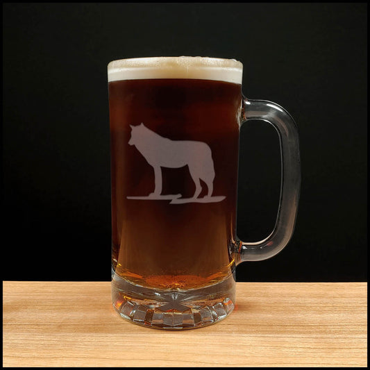 Wolf 16oz Beer Mug - Design 1 - Copyright Hues in Glass