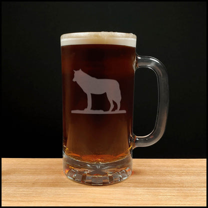 Wolf 16oz Beer Mug - Design 2 - Copyright Hues in Glass