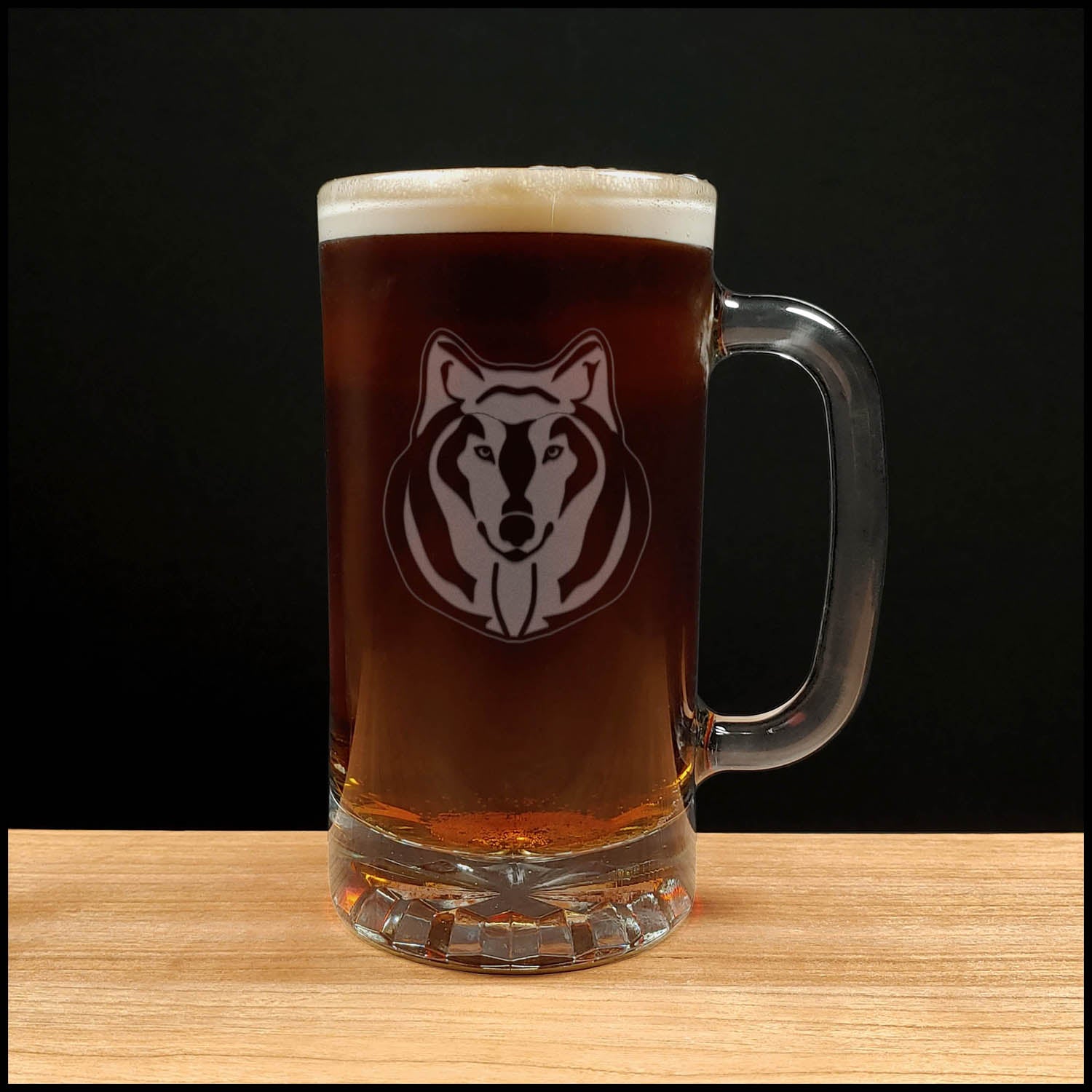 Wolf Face 16oz Beer Mug - Copyright Hues in Glass