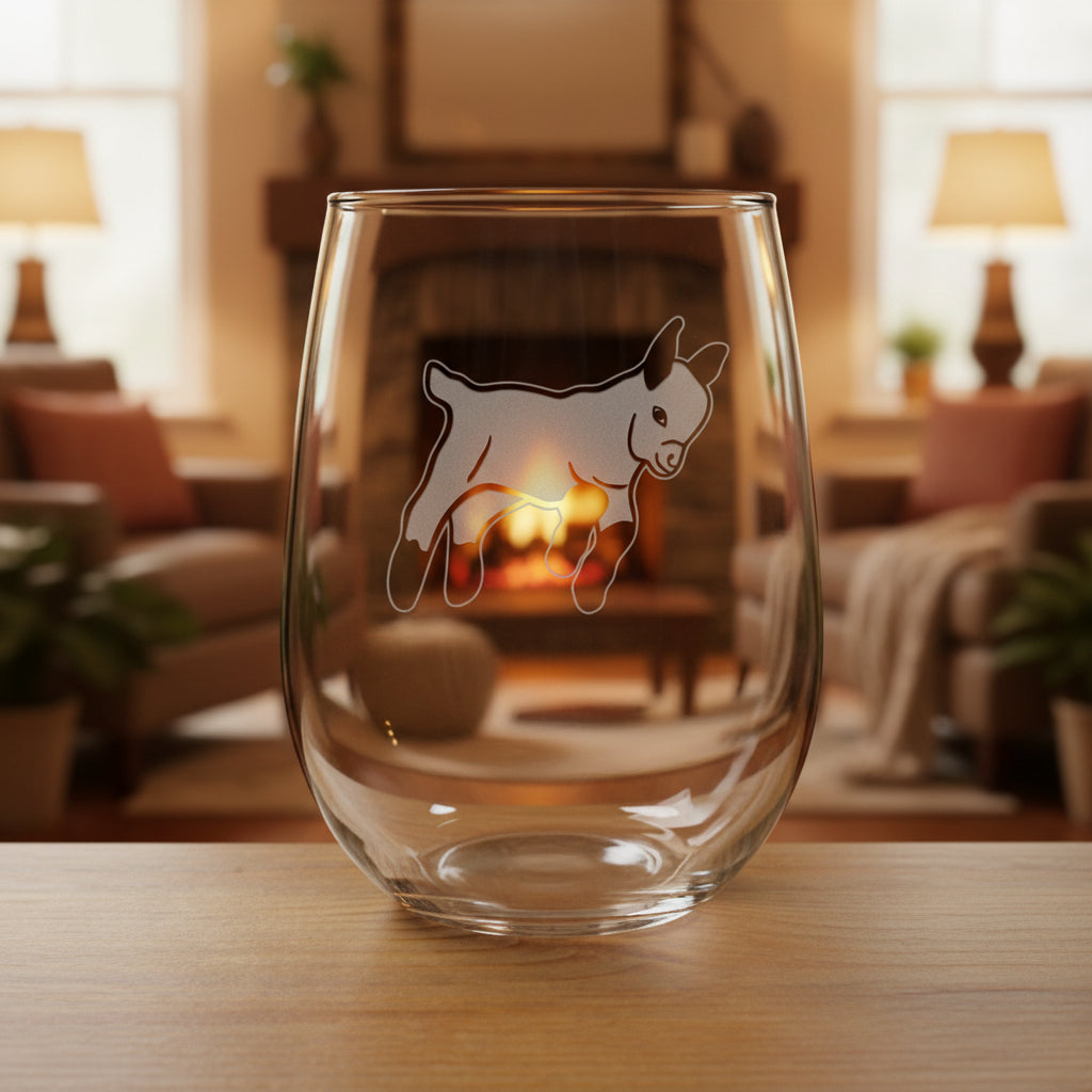 Goat 17oz Stemless Wine Glass - Deeply Etched Personalized Gift
