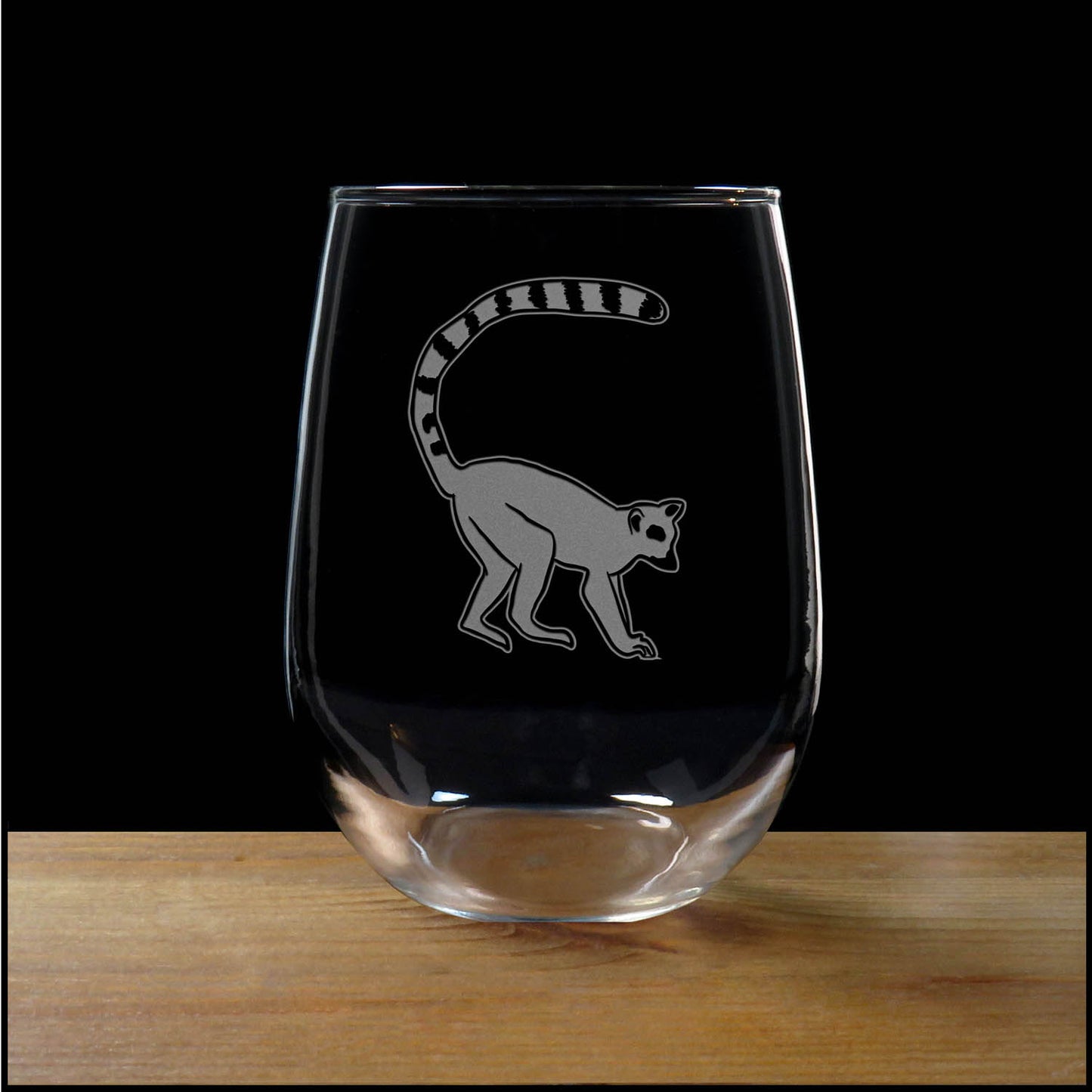 Lemur 17oz Stemless Wine Glass - Deeply Etched Personalized Gift
