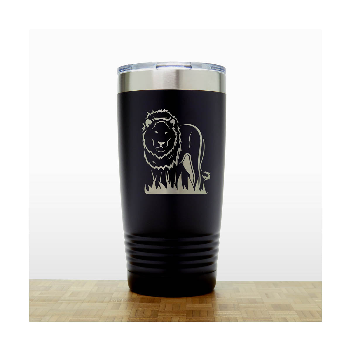 Lion Stainless Steel Tumbler 20oz – Engraved Insulated Travel Mug – Wildlife Coffee Cup with Lid