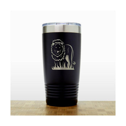 Lion Stainless Steel Tumbler 20oz – Engraved Insulated Travel Mug – Wildlife Coffee Cup with Lid