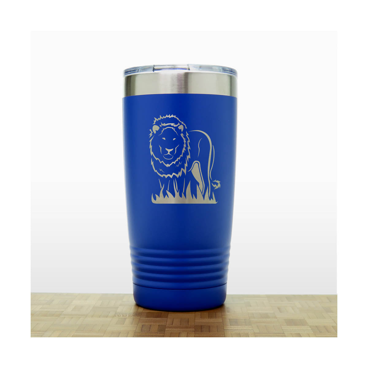 Lion Stainless Steel Tumbler 20oz – Engraved Insulated Travel Mug – Wildlife Coffee Cup with Lid