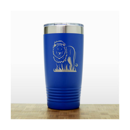 Lion Stainless Steel Tumbler 20oz – Engraved Insulated Travel Mug – Wildlife Coffee Cup with Lid