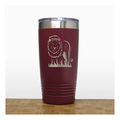 Lion Stainless Steel Tumbler 20oz – Engraved Insulated Travel Mug – Wildlife Coffee Cup with Lid