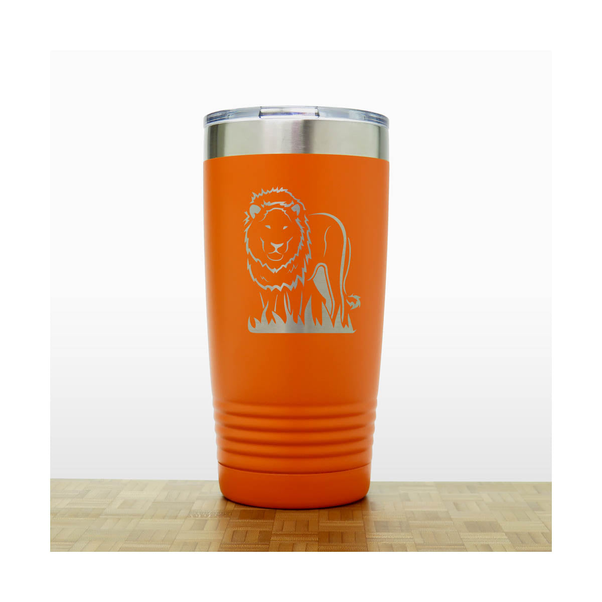 Lion Stainless Steel Tumbler 20oz – Engraved Insulated Travel Mug – Wildlife Coffee Cup with Lid