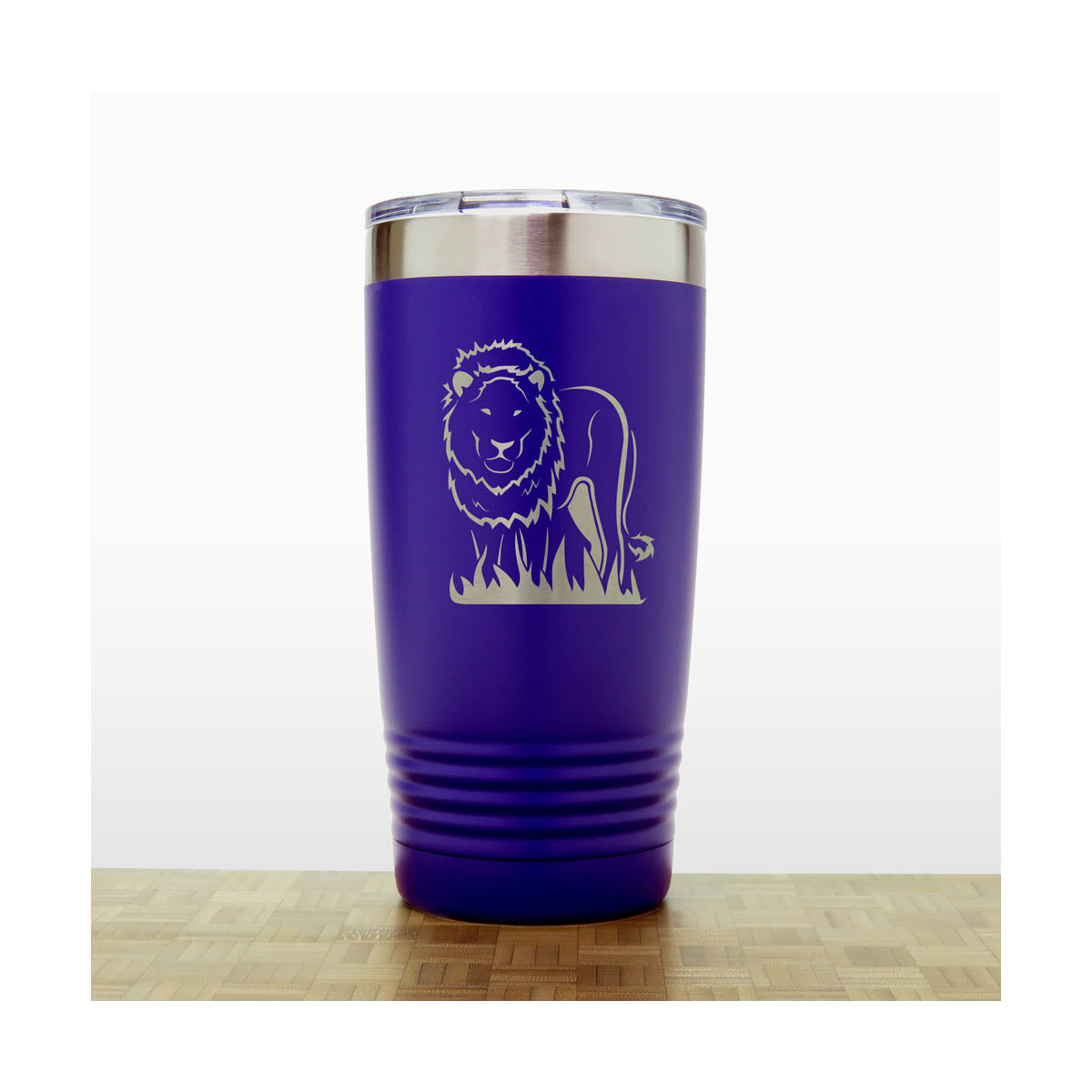 Lion Stainless Steel Tumbler 20oz – Engraved Insulated Travel Mug – Wildlife Coffee Cup with Lid