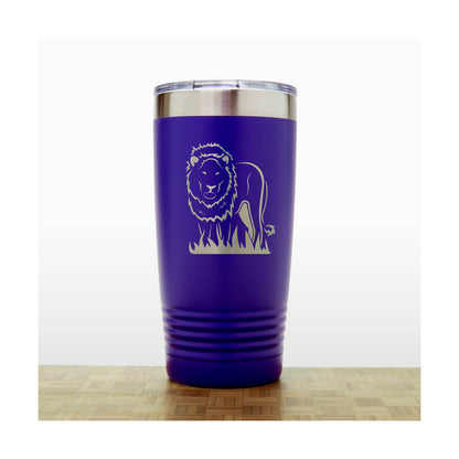 Lion Stainless Steel Tumbler 20oz – Engraved Insulated Travel Mug – Wildlife Coffee Cup with Lid