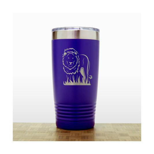 Lion Stainless Steel Tumbler 20oz – Engraved Insulated Travel Mug – Wildlife Coffee Cup with Lid