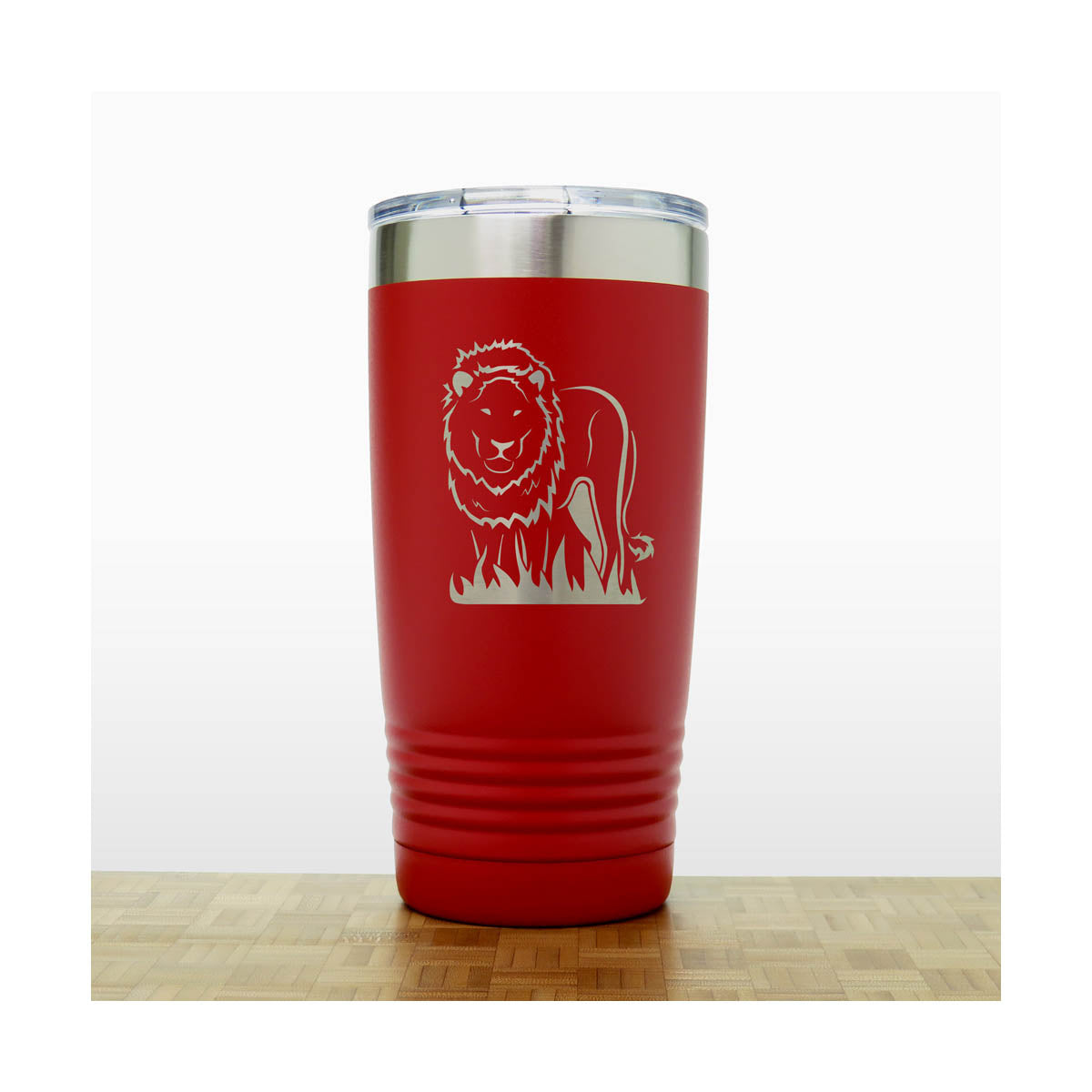 Lion Stainless Steel Tumbler 20oz – Engraved Insulated Travel Mug – Wildlife Coffee Cup with Lid