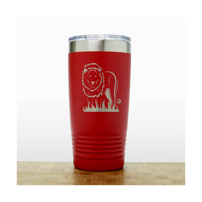 Lion Stainless Steel Tumbler 20oz – Engraved Insulated Travel Mug – Wildlife Coffee Cup with Lid