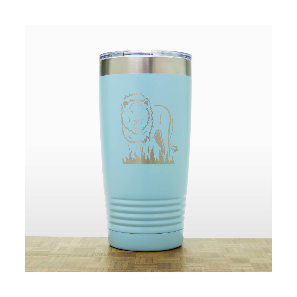 Lion Stainless Steel Tumbler 20oz – Engraved Insulated Travel Mug – Wildlife Coffee Cup with Lid