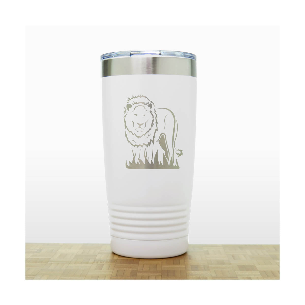 Lion Stainless Steel Tumbler 20oz – Engraved Insulated Travel Mug – Wildlife Coffee Cup with Lid