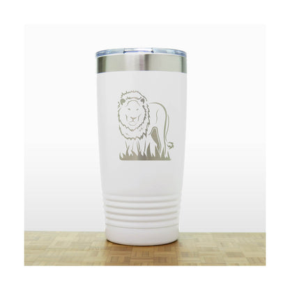 Lion Stainless Steel Tumbler 20oz – Engraved Insulated Travel Mug – Wildlife Coffee Cup with Lid