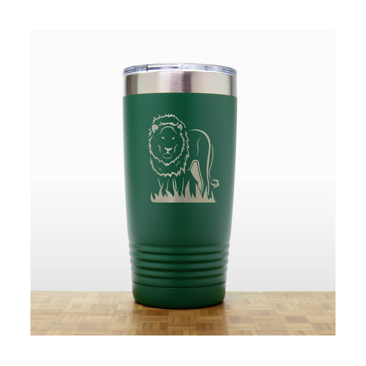 Lion Stainless Steel Tumbler 20oz – Engraved Insulated Travel Mug – Wildlife Coffee Cup with Lid