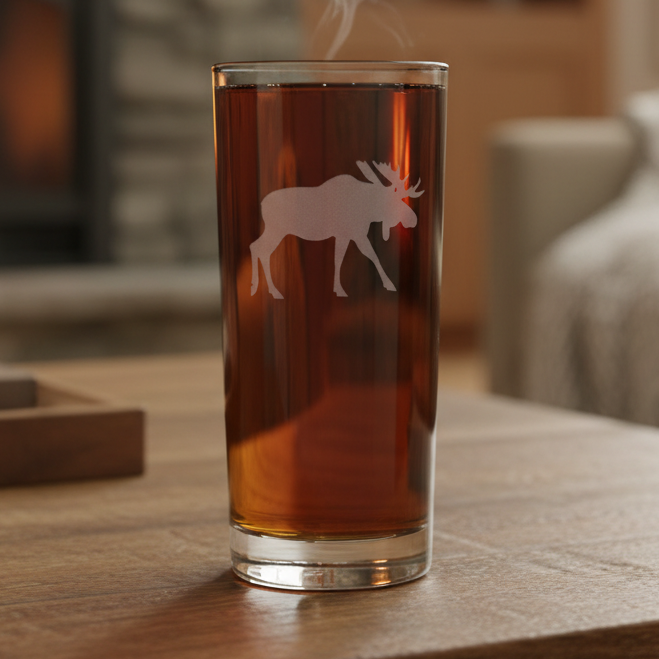 Moose Cooler Glass – Engraved Water Glass & Cocktail Tumbler – Wildlife Drinkware Gift for Cabin, Cottage & Nature Lovers
