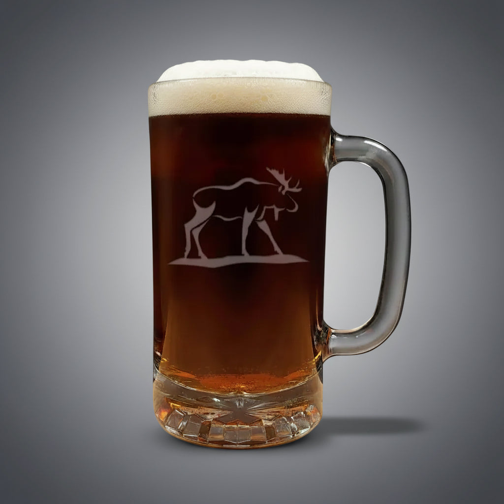 Moose Engraved Beer Mug 16oz - Wildlife Sandblasted Beer Glass for Beer Lovers