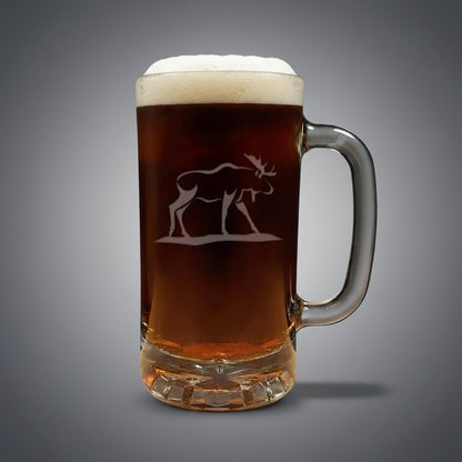 Moose Engraved Beer Mug 16oz - Wildlife Sandblasted Beer Glass for Beer Lovers