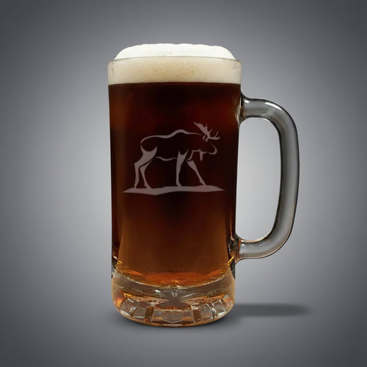 Moose Engraved Beer Mug 16oz - Wildlife Sandblasted Beer Glass for Beer Lovers