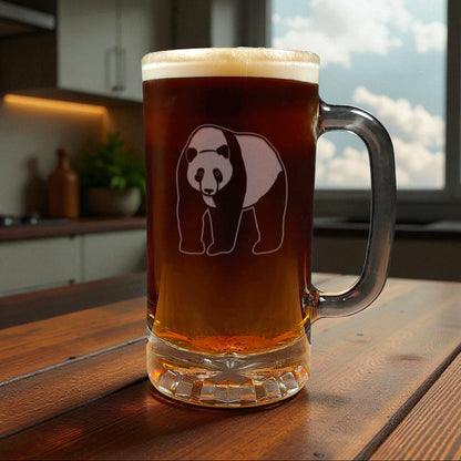 Panda 16oz Engraved Beer Mug - Deeply Etched Animal Glass - Personalized Gift