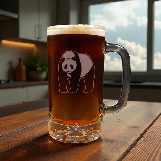 Panda 16oz Engraved Beer Mug - Deeply Etched Animal Glass - Personalized Gift