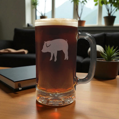 Pig Engraved Beer Mug - Animal Deeply Etched Beer Glass - Personalized Gift