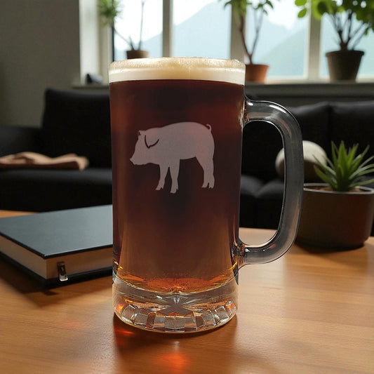 Pig Engraved Beer Mug - Animal Deeply Etched Beer Glass - Personalized Gift