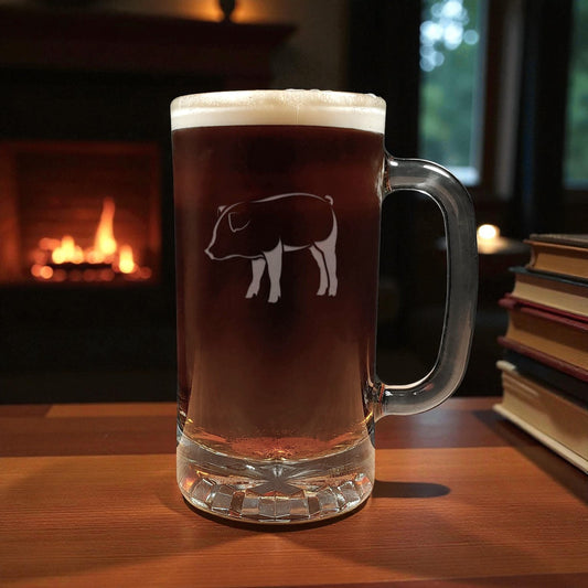 Pig 16oz Engraved Beer Mug, Animal Deeply Etched Beer Glass - Personalized Gift