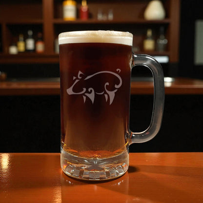 Pig 16oz Engraved Beer Mug - Deeply Etched Sandblasted Glass - Personalized Animal Gift for Beer Lovers