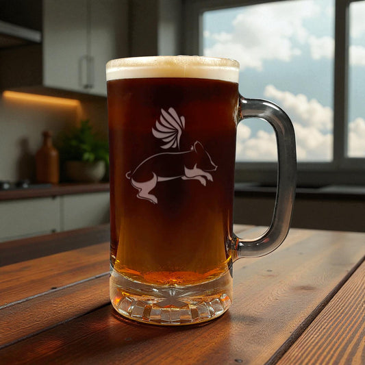 Flying Pig 16oz Engraved Beer Mug – Personalized Funny Custom Beer Gift for Craft Beer Lovers