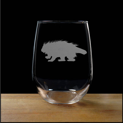 Porcupine 17oz Stemless Wine Glass - Deeply Etched Personalized Gift