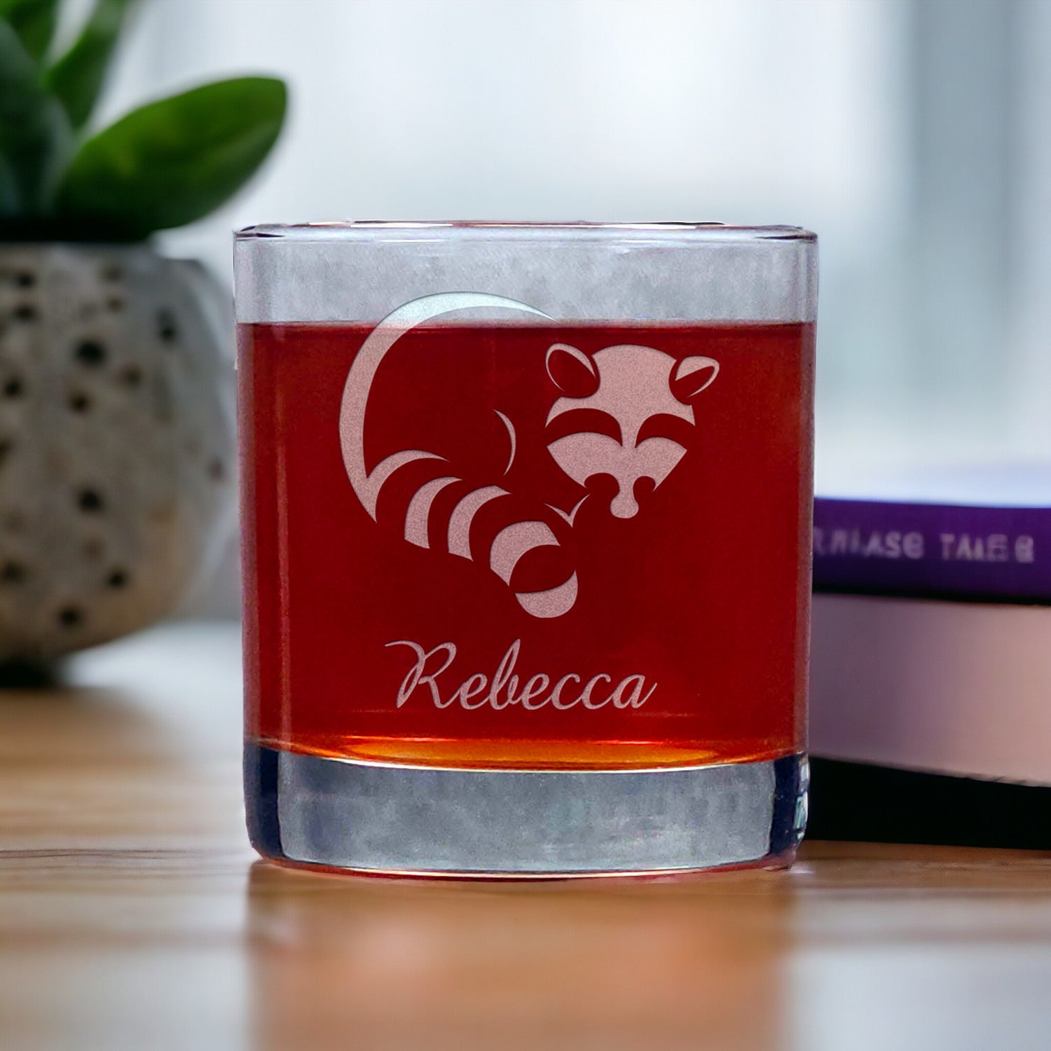 Personalized Raccoon 11oz Whisky Glass - Design 1 - Copyright Hues in Glass