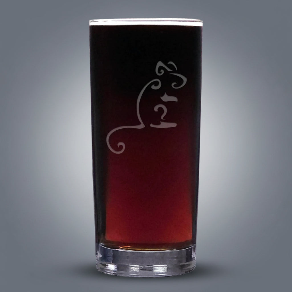 Cooler glass with a rat design on a gray background
