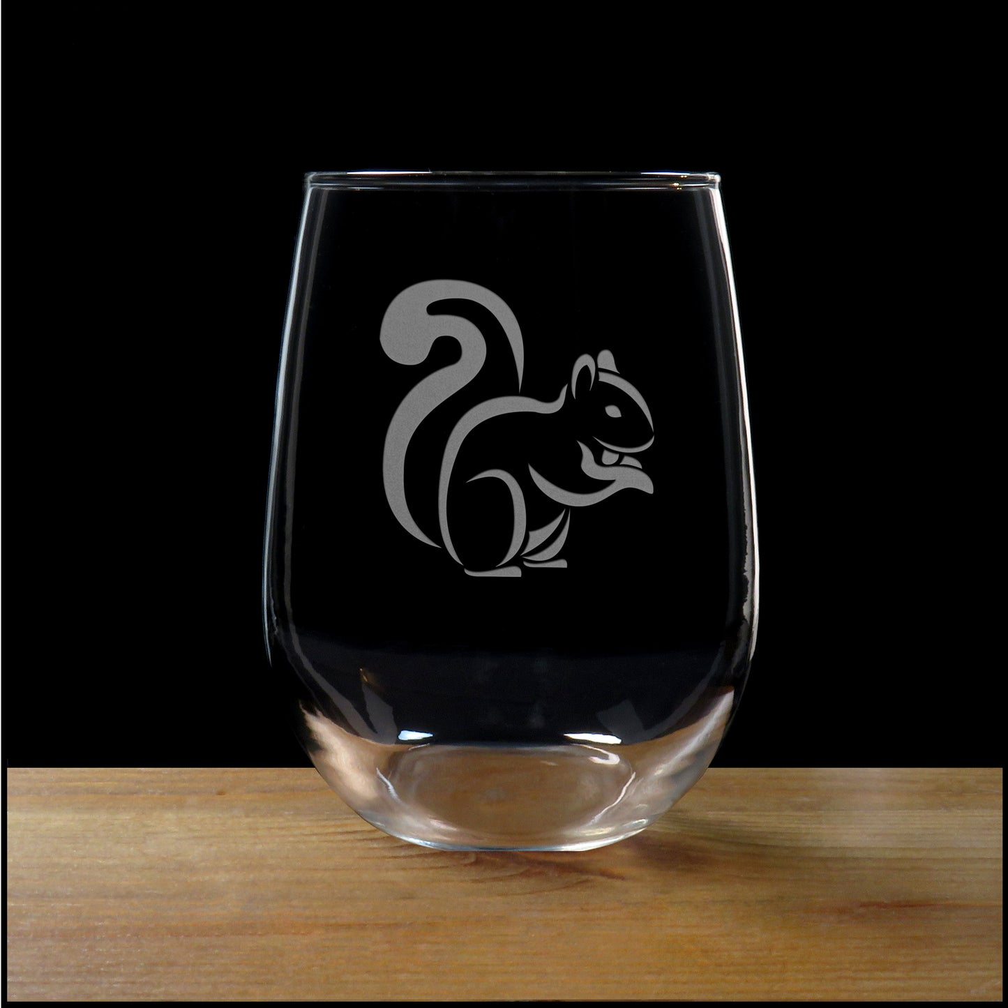 Squirrel 17oz Stemless Wine Glass - Deeply Etched Personalized Gift