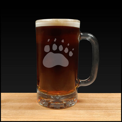 Bear Track 16oz Beer Mug - Sand Etched Animal Paw Print Pint Glass - Wildlife Gift