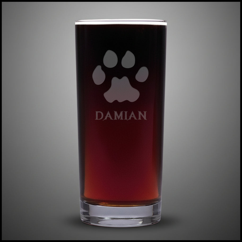 A 15.75oz Cooler Glass with an etched Cougar Track and Personalization