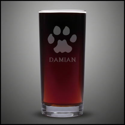 A 15.75oz Cooler Glass with an etched Cougar Track and Personalization