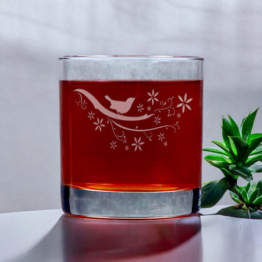Bird on a Branch 11oz Whisky Glass - Copyright Hues in Glass